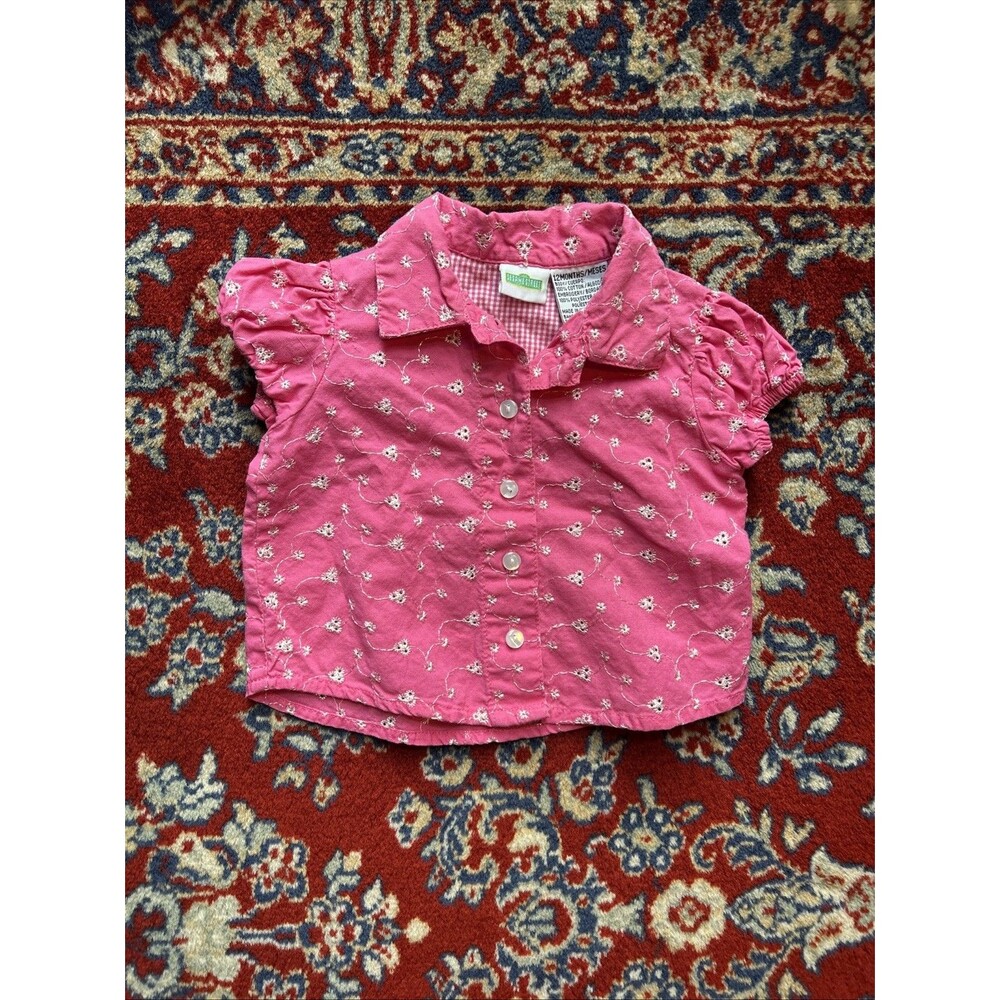 Vintage Y2K 2002 Pink Shirt Button Up Sesame Street Floral 12 Months